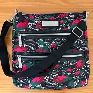 Betsey Johnson Triple Zip Rose & Lace Print Crossbody Bag